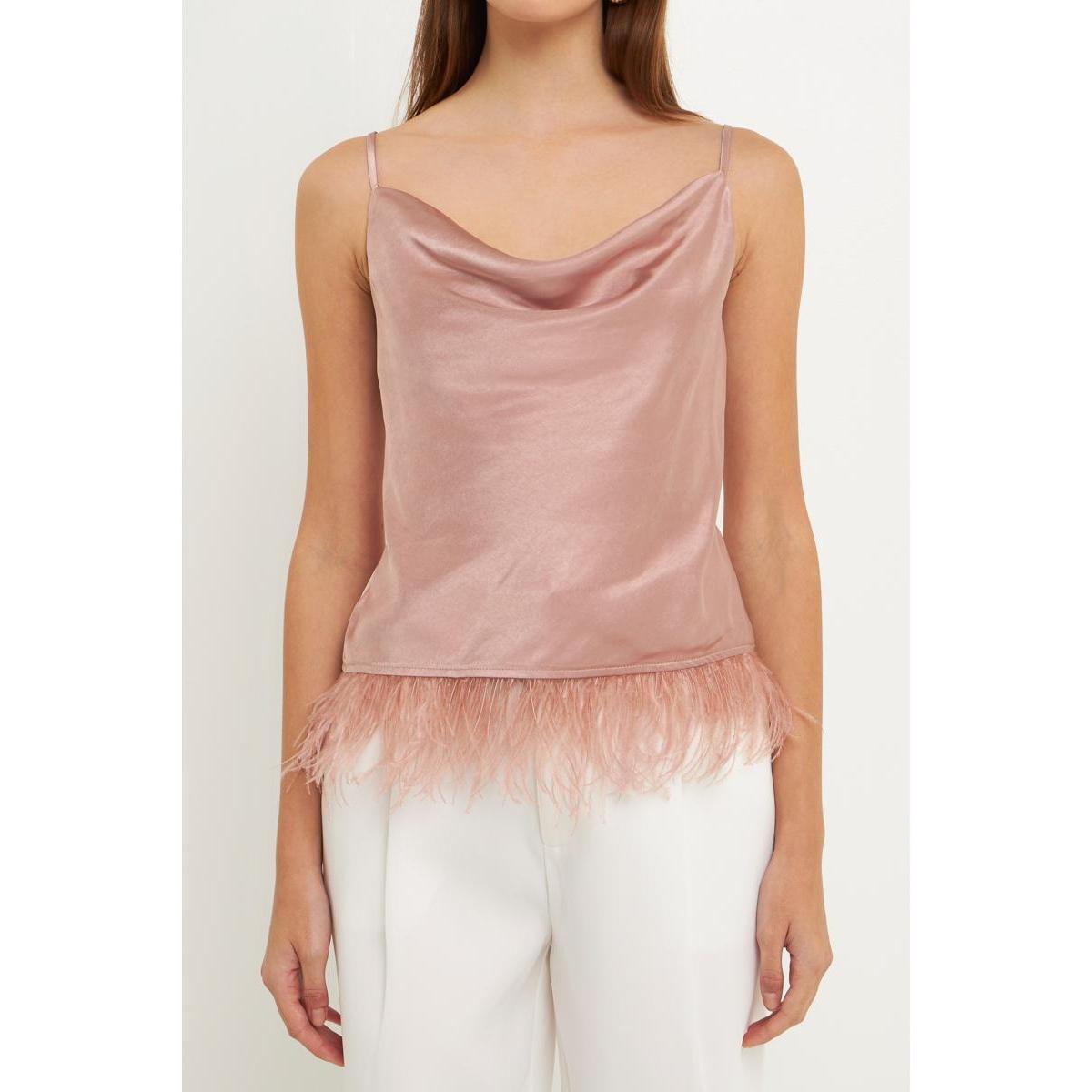 Endless Rose Feather Hem Satin Camisole Product Image