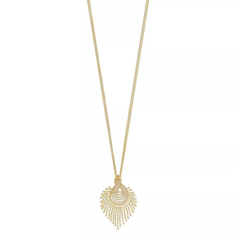 18k Gold Over Silver Cubic Zirconia Peacock Pendant Necklace, Womens Gold Tone Product Image