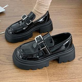 Platform Plain Buckled Faux Leather Loafers product image