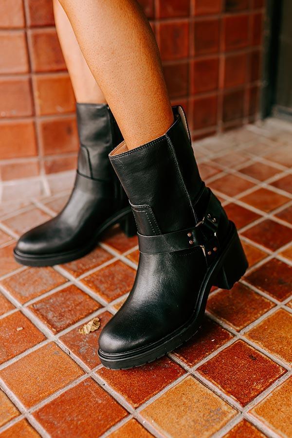 The Ember Faux Leather Moto Boot in Black Product Image