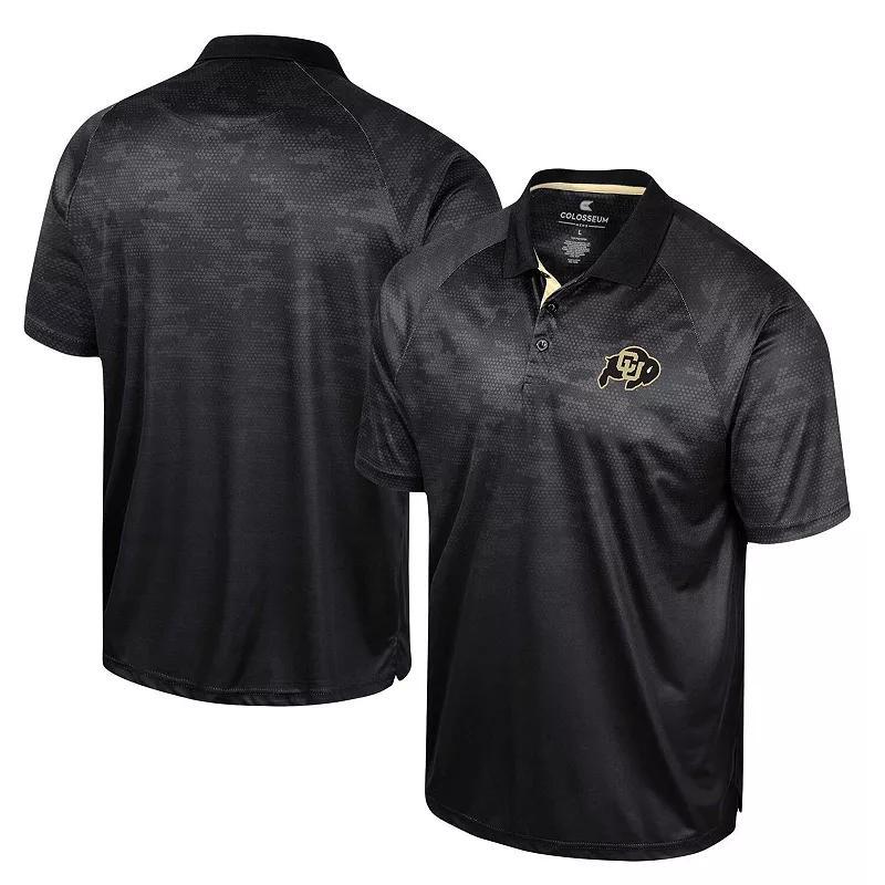 Mens Colosseum Black Colorado Buffaloes Honeycomb Raglan Polo Product Image