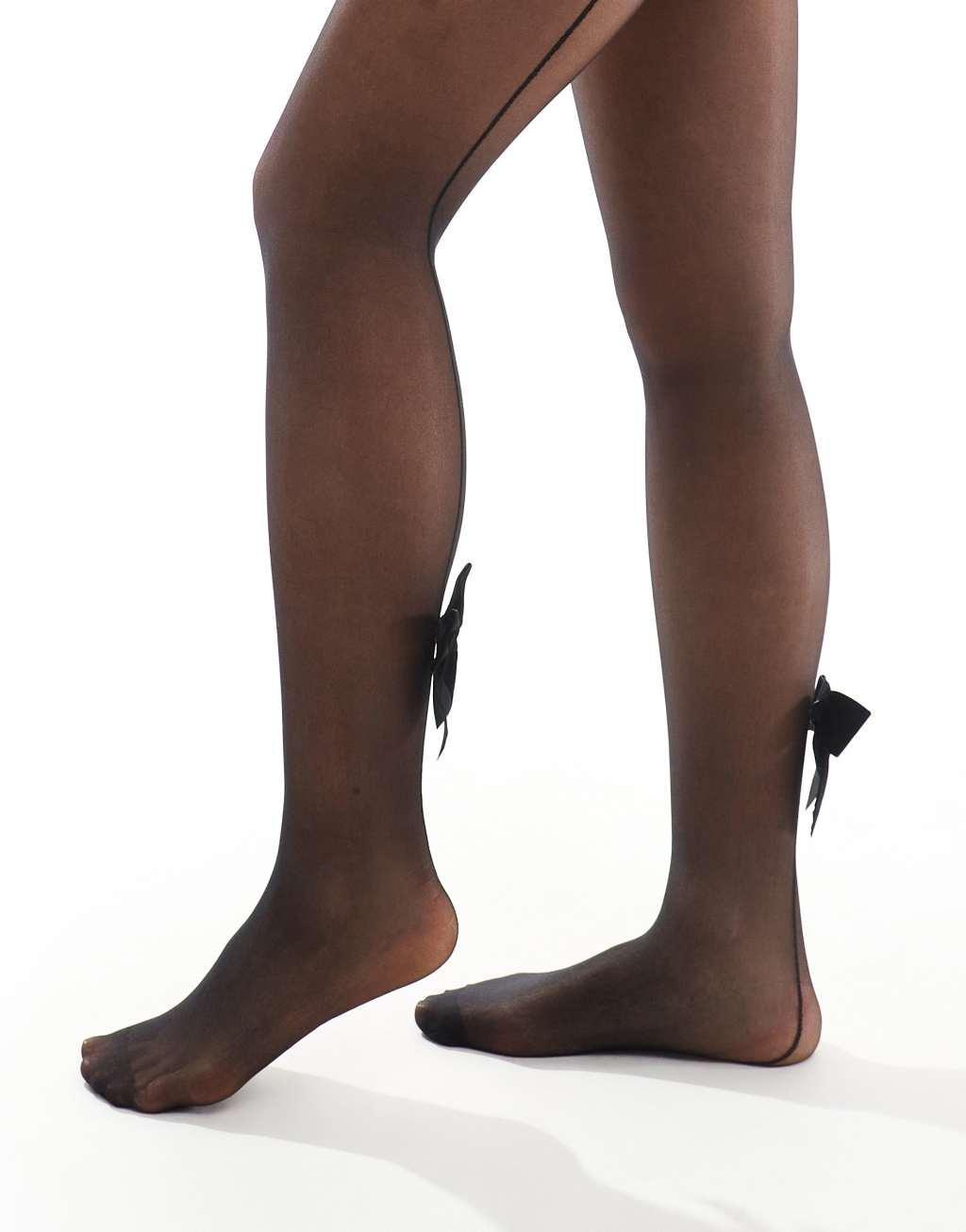 Glamorous bow back tights in black  Product Image