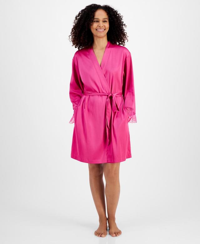 I.n.c. International Concepts Womens Lace-Trim Stretch Satin Wrap Robe, Created for Macys Product Image