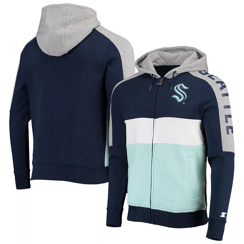 Mens Starter Deep Sea Blue/Blue Seattle Kraken Playoffs Color Block Full-Zip Hoodie Krk Blue Product Image