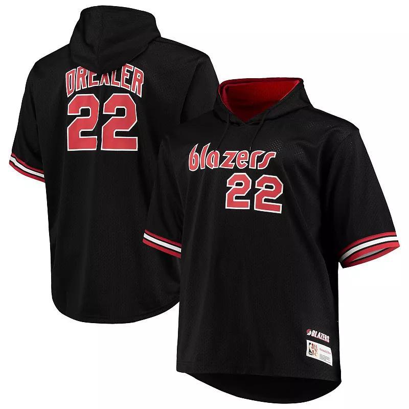 Mens Mitchell & Ness Clyde Drexler /Red Portland Trail Blazers Big & Tall Name & Number Short Sleeve Hoodie Product Image