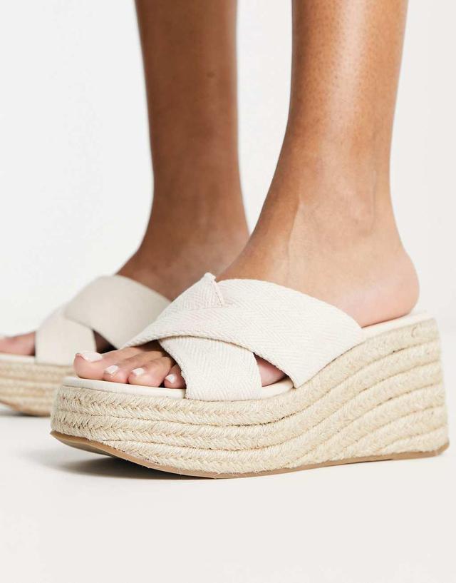 ASOS DESIGN Teddy 2 cross strap wedges in natural fabrication  Product Image