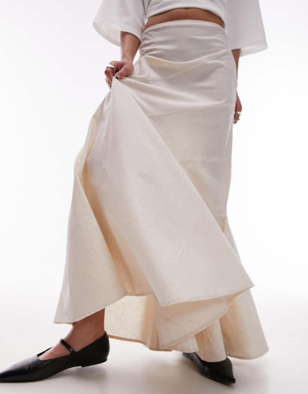 Topshop tiered disjointed maxi skirt in ivory Product Image