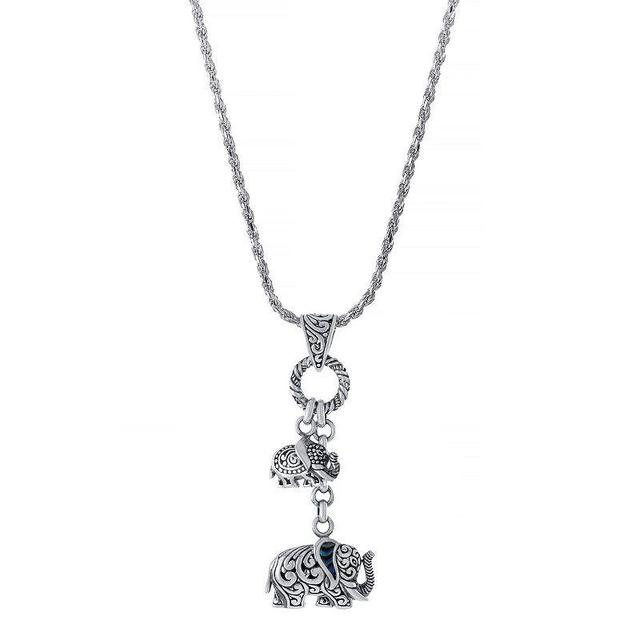 Athra NJ Inc Sterling Silver Oxidized Abalone Elephant Duo Pendant Necklace, Womens Product Image