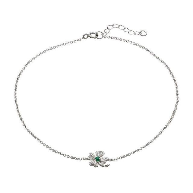 Sophie Miller Cubic Zirconia & Simulated Emerald Sterling Silver Four Leaf Clover Anklet, Womens Green Product Image