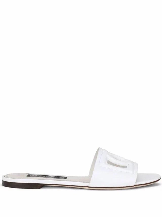 DOLCE & GABBANA Calfskin Slides With Dg Logo In White Product Image