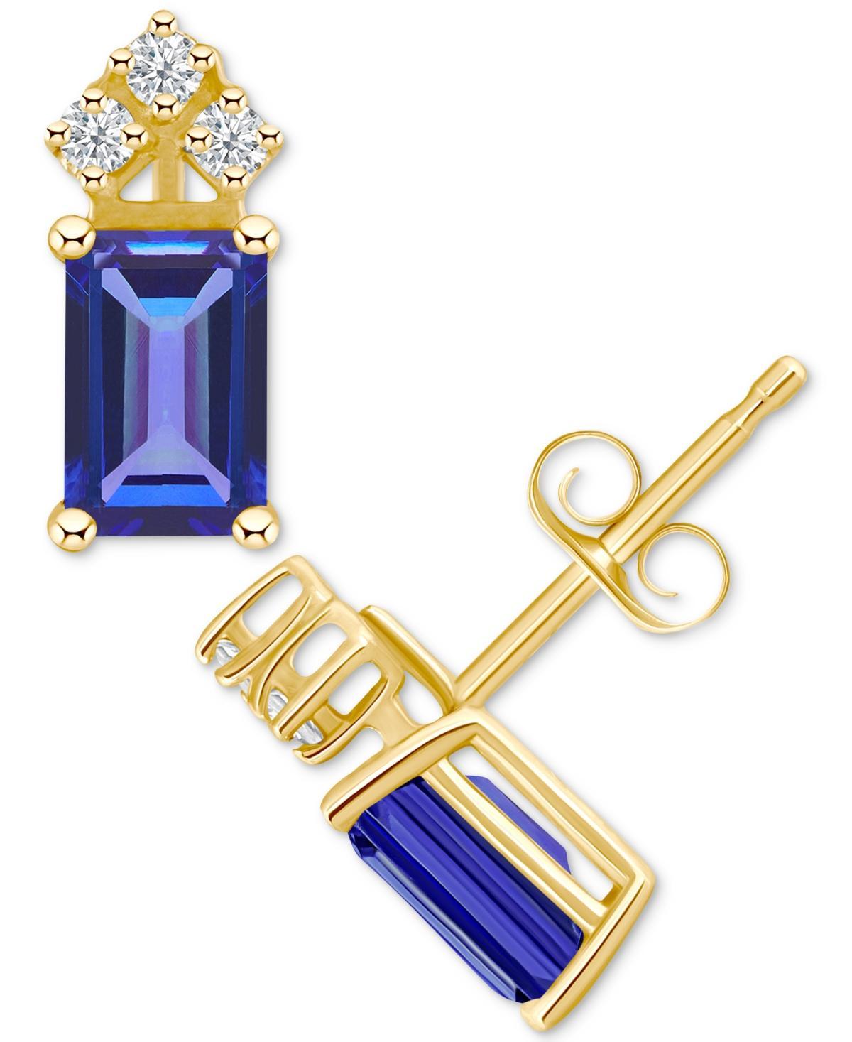 Celebration Gems 14k Gold Emerald Cut Tanzanite & 1/8 Carat T.W. Diamond Stud Earrings, Womens, 14k Whgold Product Image