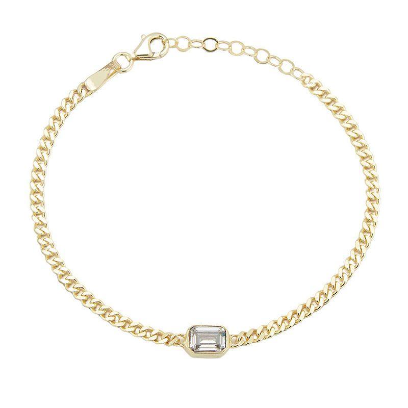 Sunkissed Sterling Cubic Zirconia Curb Chain Bracelet, Womens Gold Tone Product Image