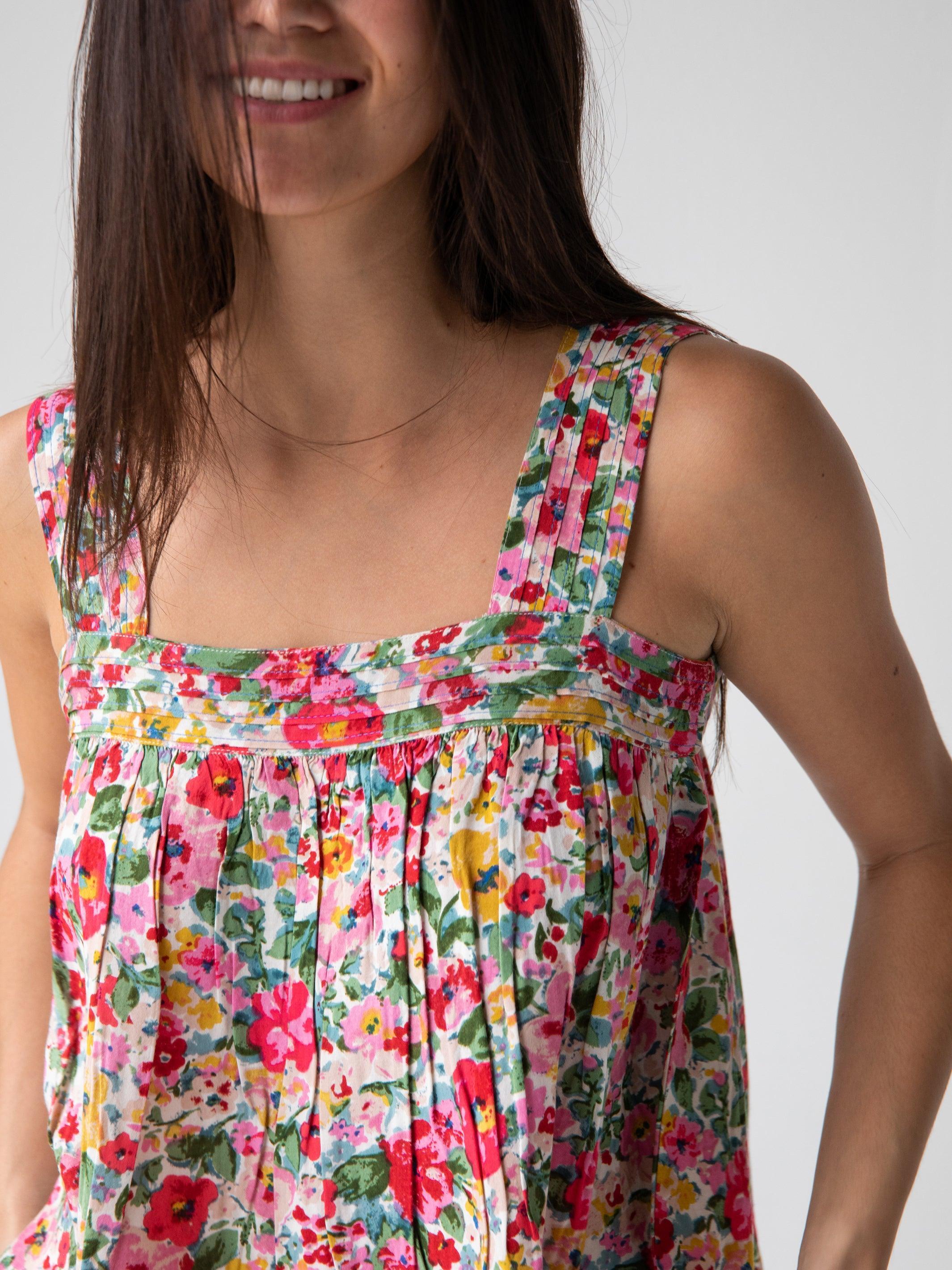 Kate Pleated Tank Top - Bright Pink Floral Product Image