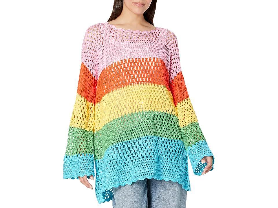 Show Me Your Mumu Paula Pullover (Bright Stripe Crochet) Women's Clothing Product Image