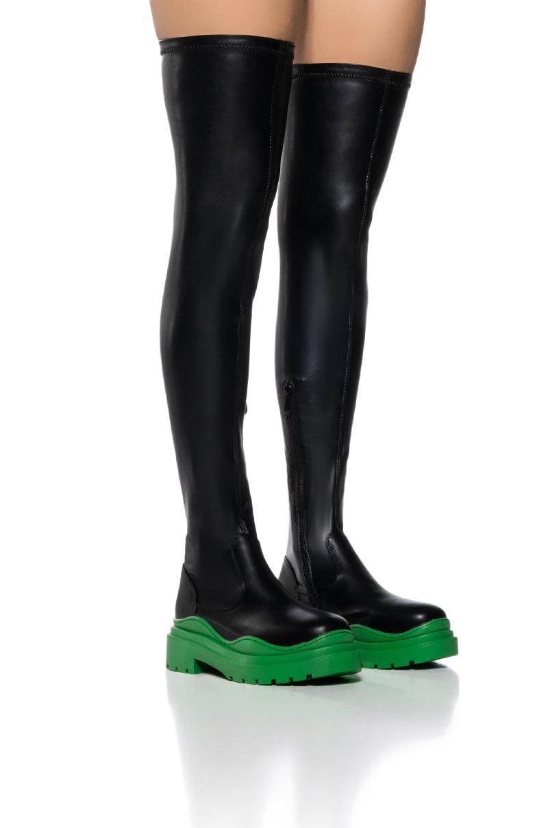 AZALEA WANG CENTERPIECE 4 WAY STRETCH BOOT IN GREEN Product Image