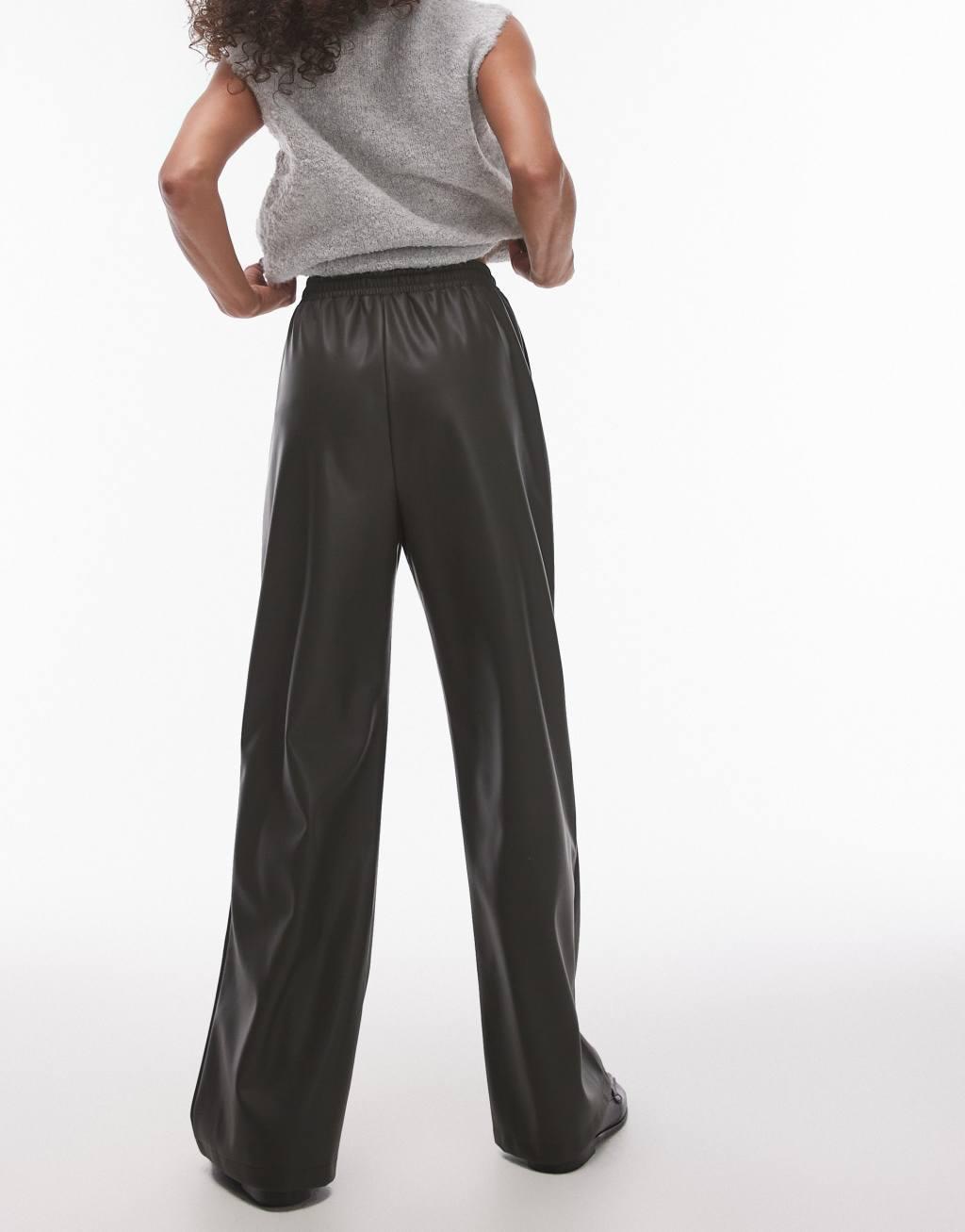 Topshop faux leather sweatpants in khaki Product Image