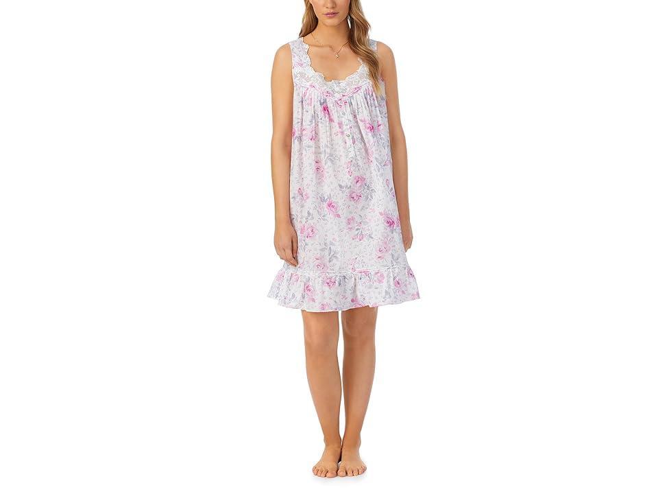 Eileen West Cotton Lawn Sleeveless Chemise (White Ground Floral) Women's Pajama Product Image