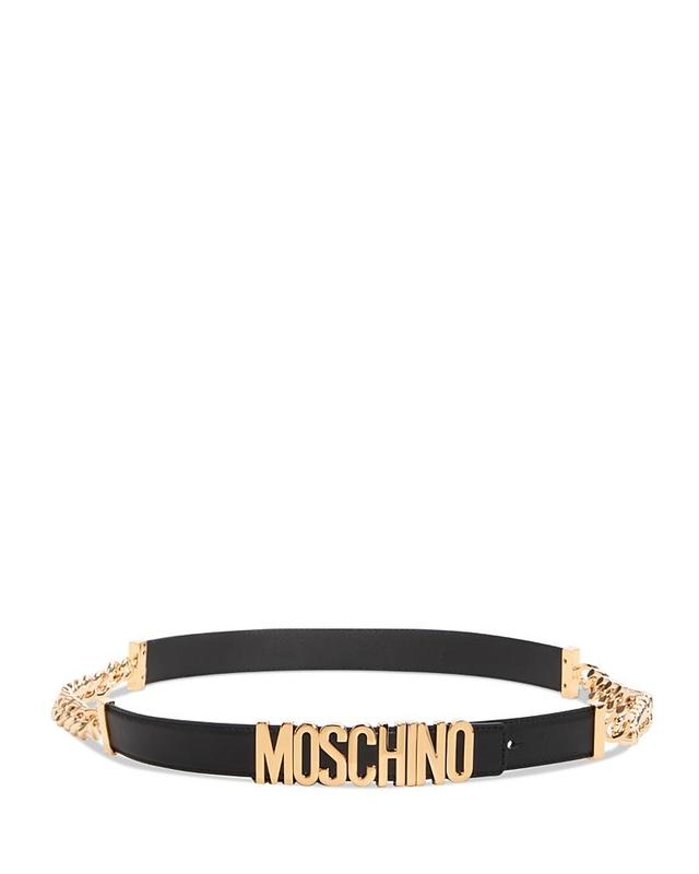 Moschino Womens Logo Buckle Leather & Chainlink Belt Product Image