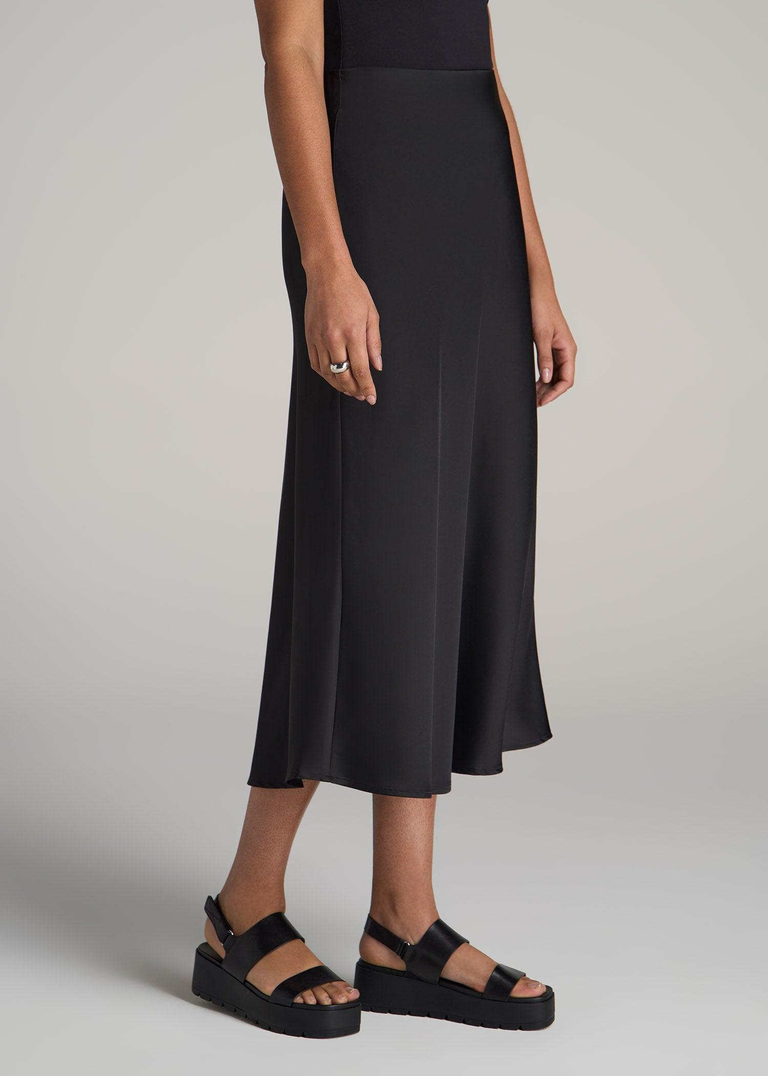 Pull-On Satin Midi Skirt for Tall Women in Black product image