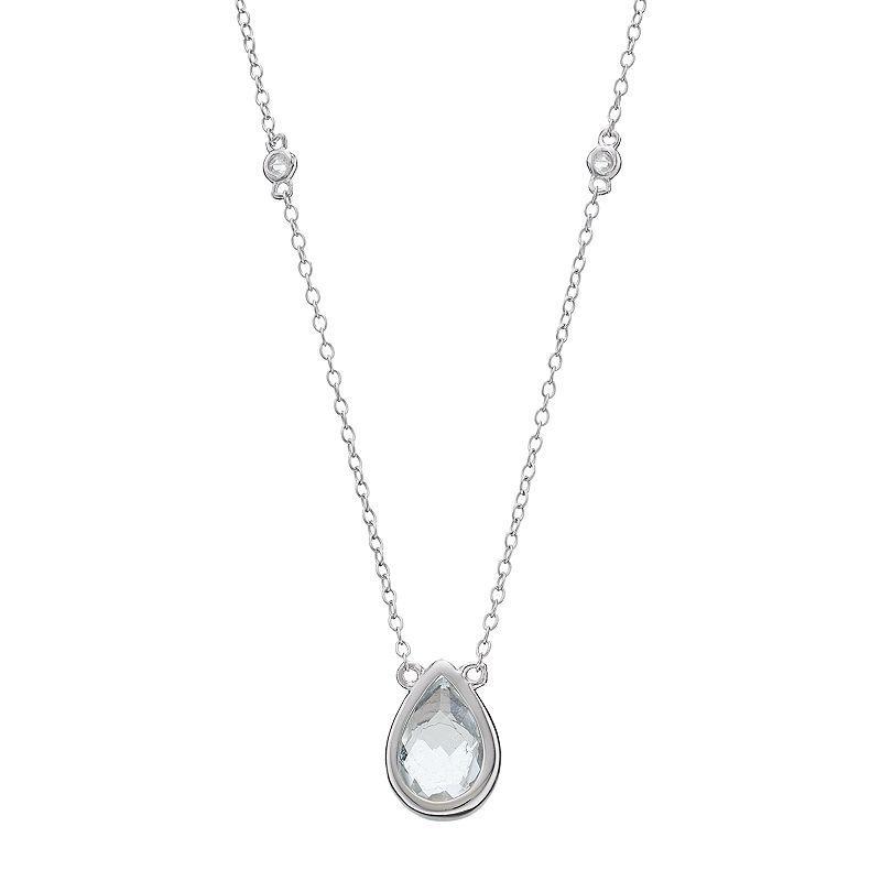 Gemminded Sterling Silver White Topaz Teardrop Necklace, Womens Product Image