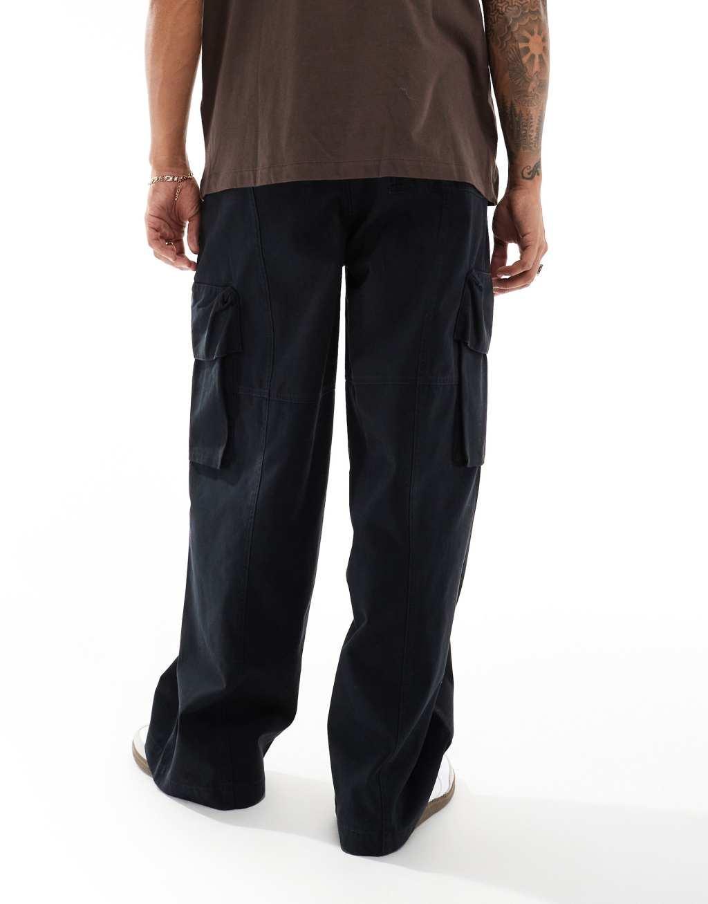 ASOS DESIGN super baggy cargo pants with panel details in black Product Image