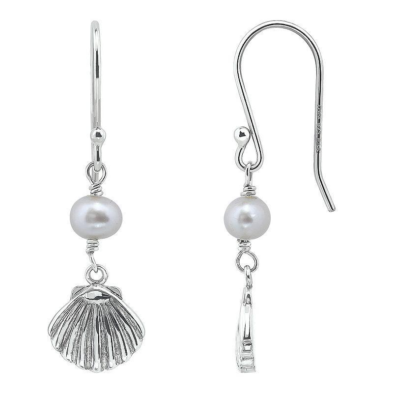 Aleure Precioso Sterling Silver Shell & Freshwater Cultured Pearl Drop Earrings, Womens Product Image