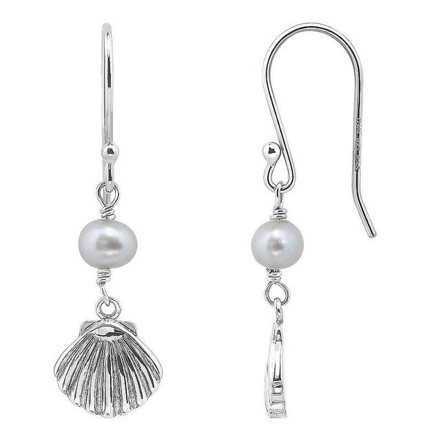 Aleure Precioso Sterling Silver Shell & Freshwater Cultured Pearl Drop Earrings, Womens, Silver Tone Product Image