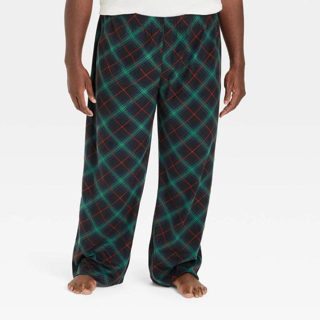 Mens Big & Tall Plaid Microfleece Holiday Matching Family Pajama Pants - Wondershop Black MT Product Image