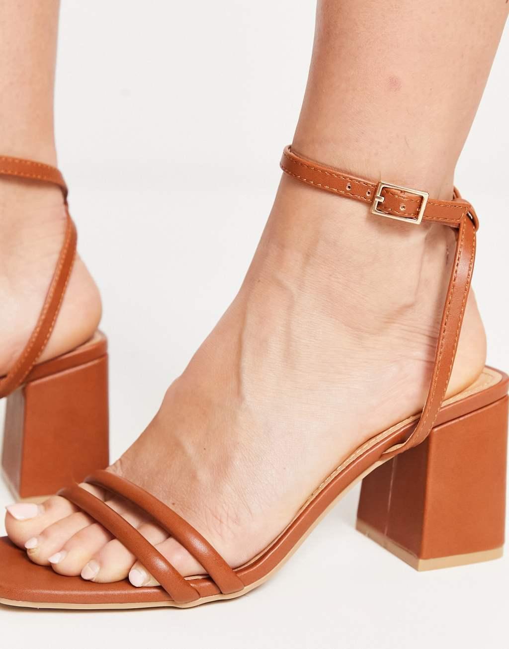 Truffle Collection square toe block heel barely there sandals in beige Product Image