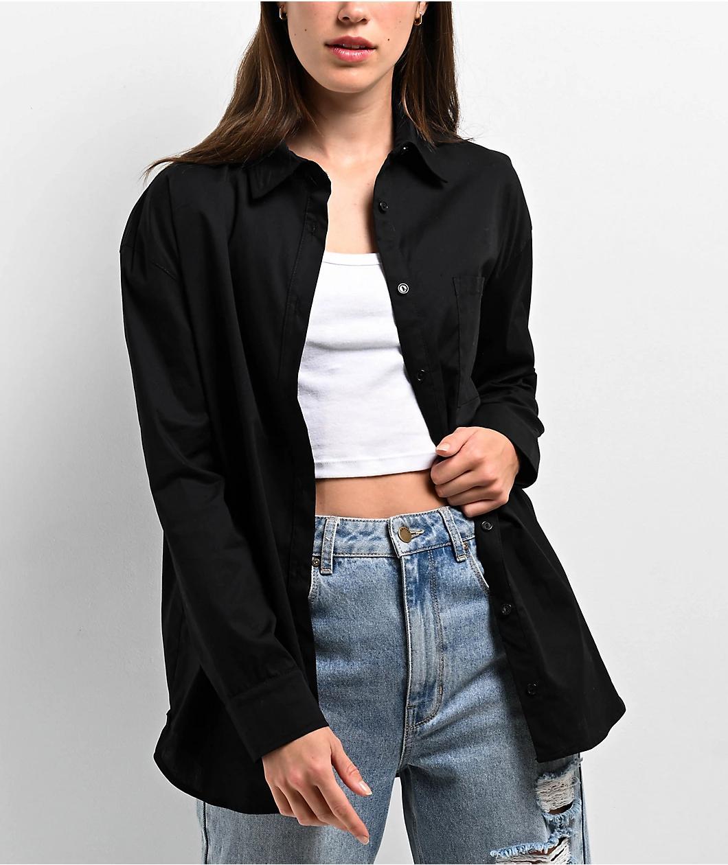 Spicychix Black Oversize Long Sleeve Button Up Shirt Product Image