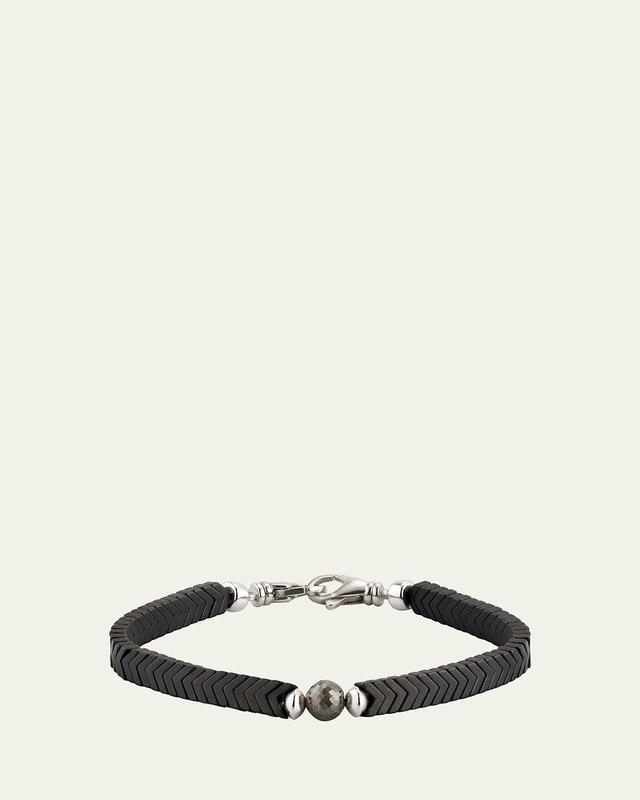 Mens Hematite and Grey Diamond Beaded Bracelet Product Image