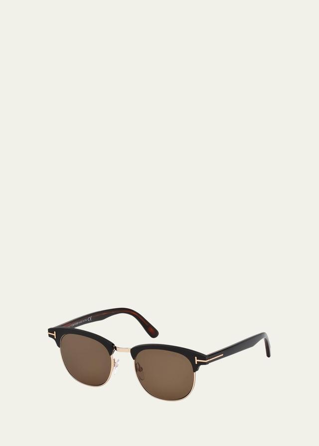 TOM FORD Men's Half-Rim Metal/Acetate Sunglasses - Golden Hardware  - BLACK Product Image