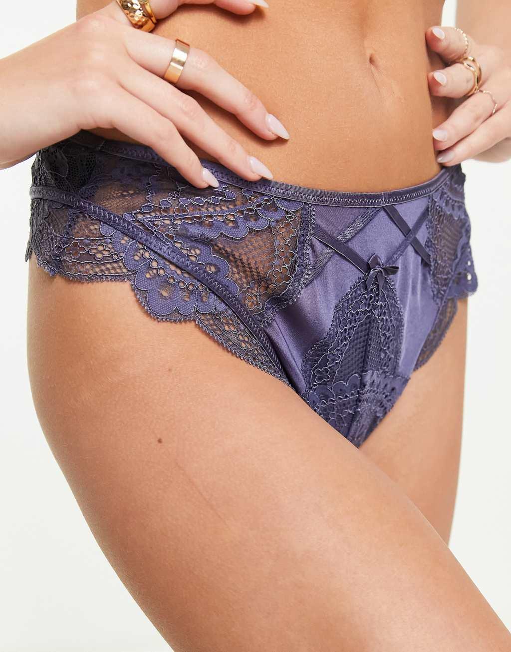 Hunkemoller Philomena lace high waist brazilian brief in blue Product Image