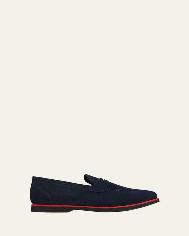 Mens Stripe Midsole Suede Penny Loafers Product Image