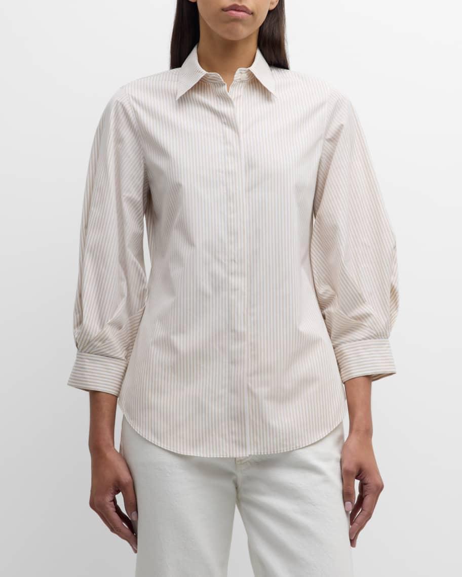 Striped Blouson-Sleeve Cotton Shirt product image