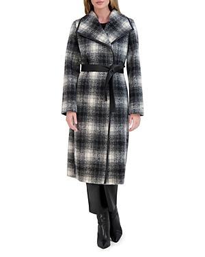 Tahari Womens Plaid Long-Sleeve Belted Wrap Coat Product Image