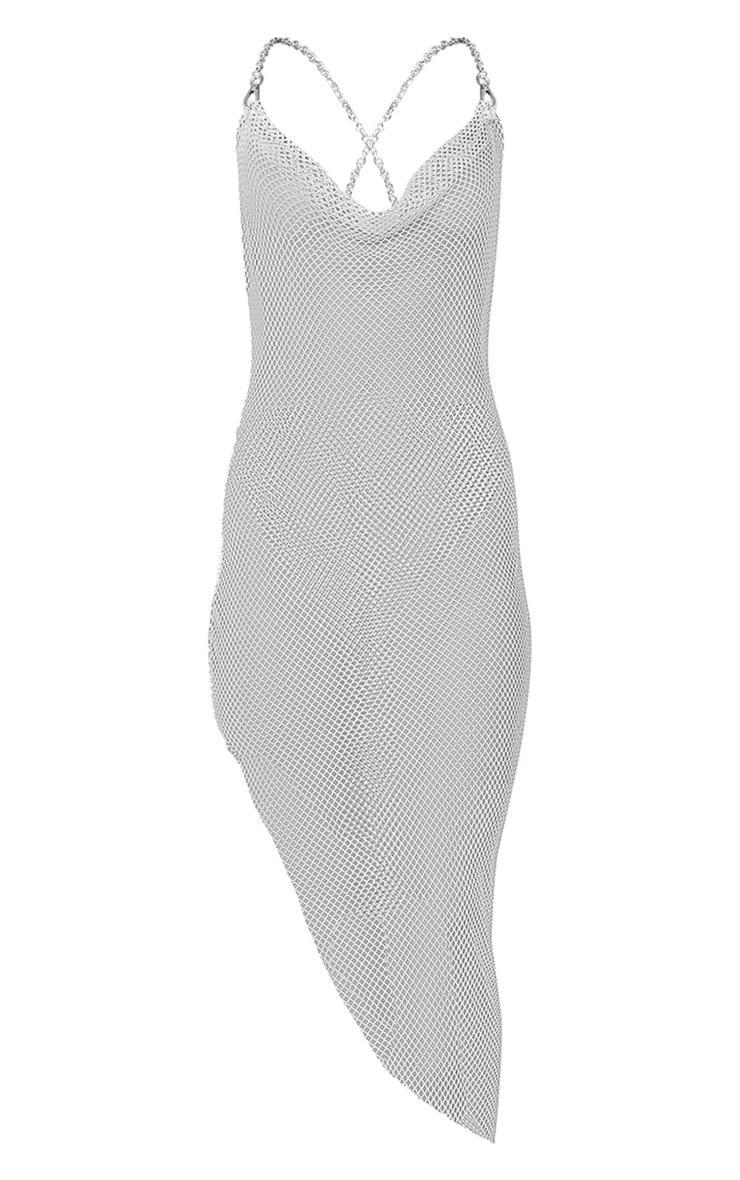 White Diamante Cowl Neck Dress Product Image