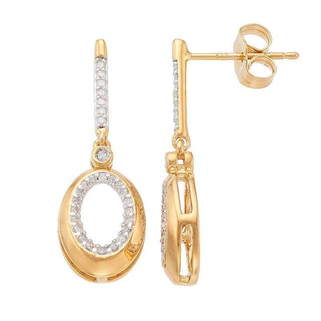 14k Gold Over Silver 1/5 Carat T.W. Diamond Oval Drop Earrings, Womens, Gold Tone Product Image