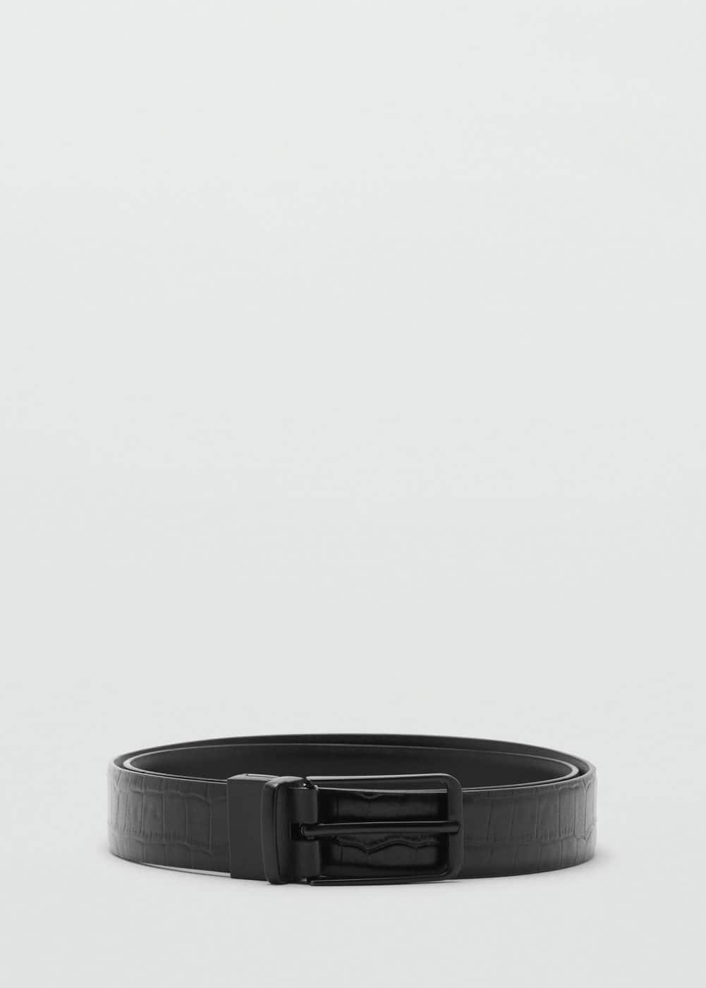 MANGO MAN - Croc-effect leather belt blackMen Product Image