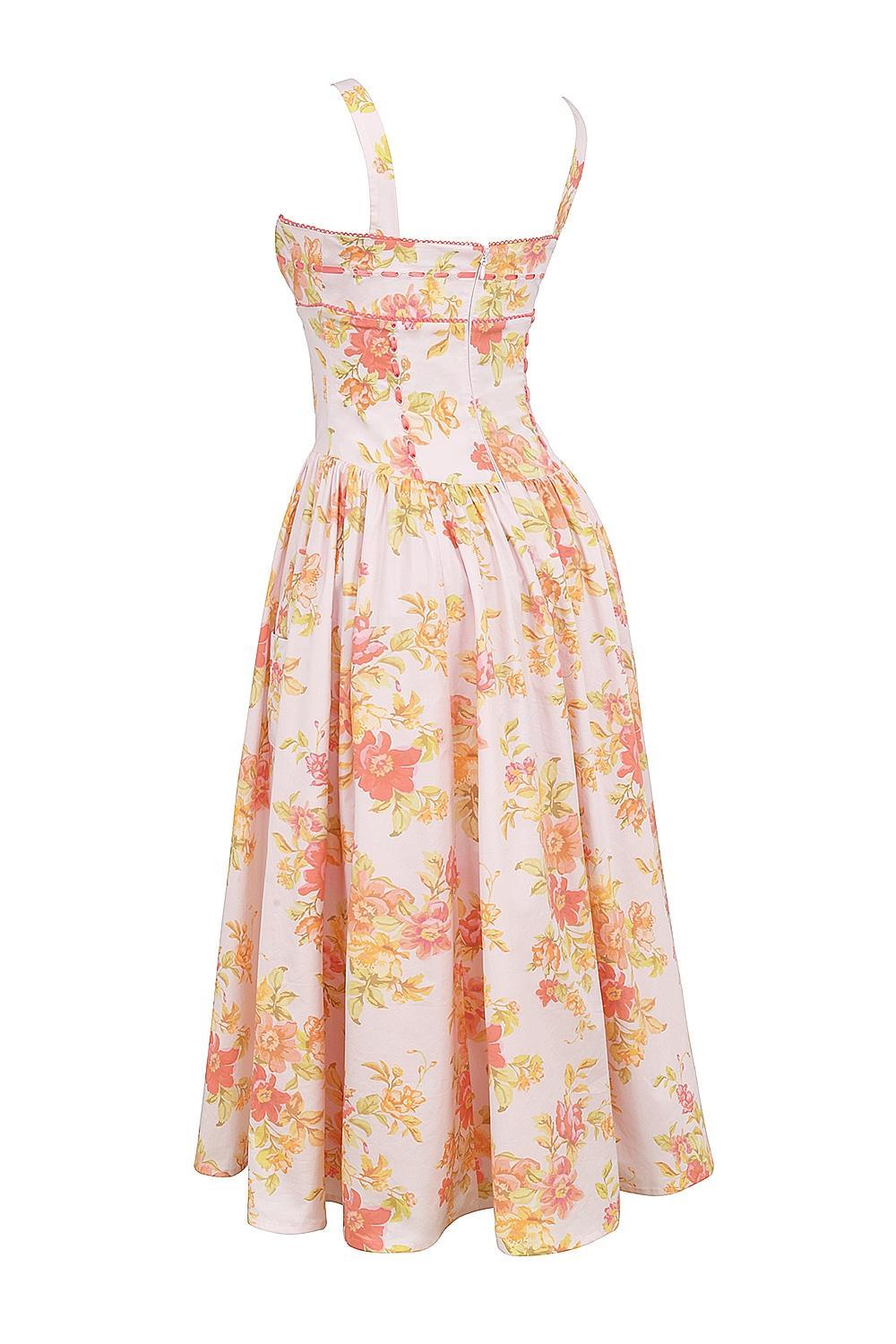 Vivien Peach Poppy Print Cotton Midi Sundress Product Image