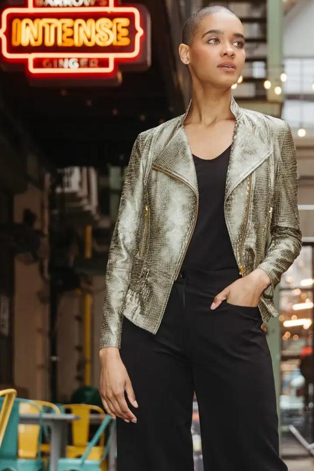 Liquid Leather Textured Biker Jacket - Croc Print Product Image