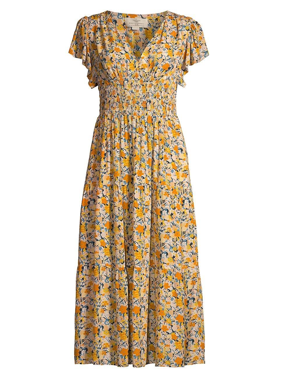 Womens Kendall Floral Flutter-Sleeve Midi-Dress Product Image