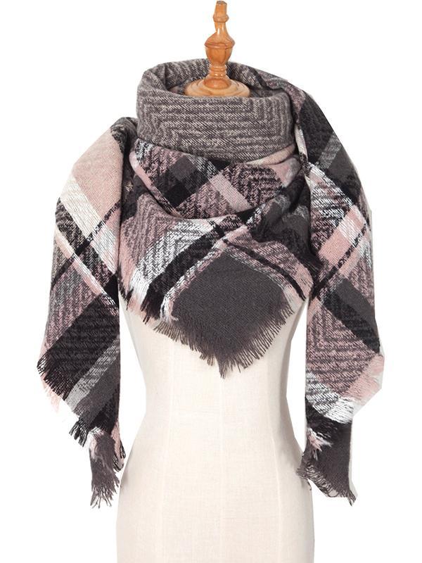 Triangle Fringed Keep Warm Plaid Shawl&Scarf Product Image