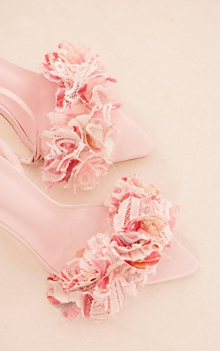 Pink Pointed Toe Barely There Petal Detail High Heeled Sandals Product Image