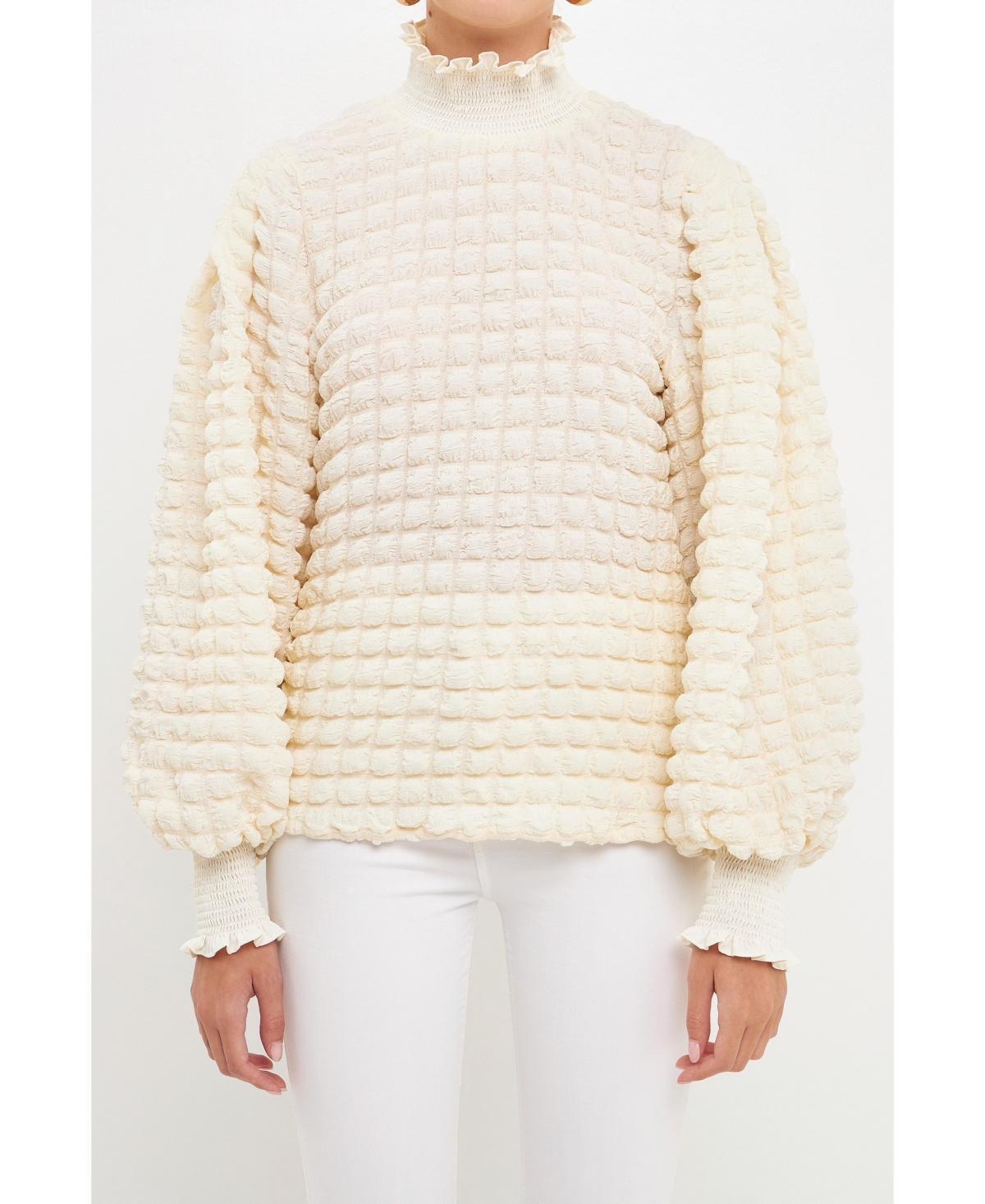 Endless Rose Smocked Turtleneck Top in Ivory at Nordstrom, Size Large Product Image