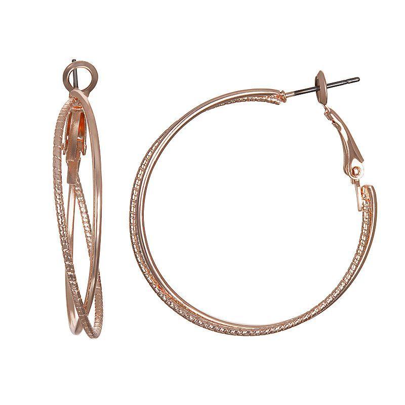 LC Lauren Conrad Criss-Cross Hoop Earrings, Womens, Rose Gold Tone Product Image