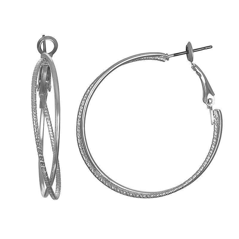 LC Lauren Conrad Criss-Cross Hoop Earrings, Womens, Silver Product Image