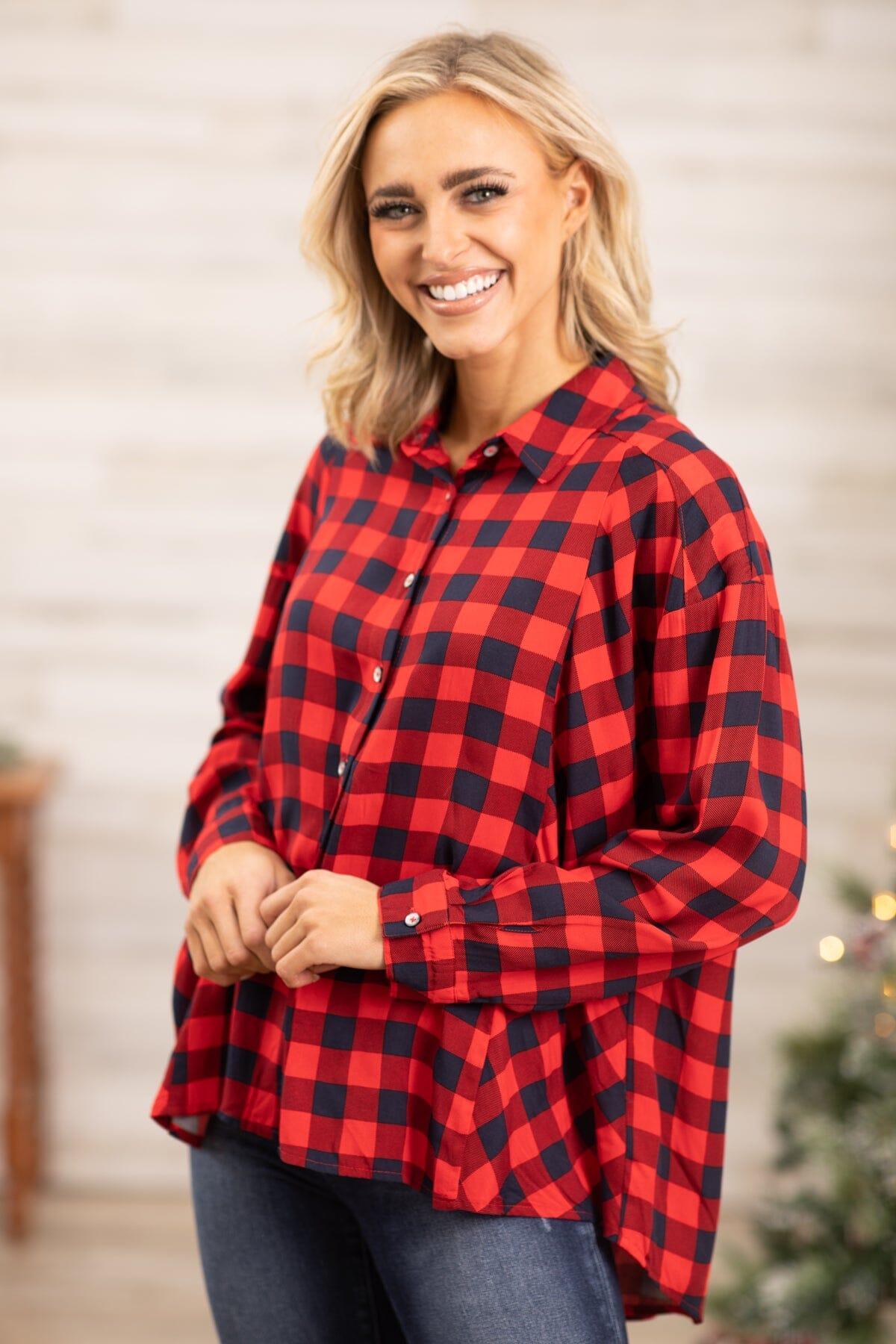 Red Buffalo Plaid Hi Lo Button Up Top Product Image