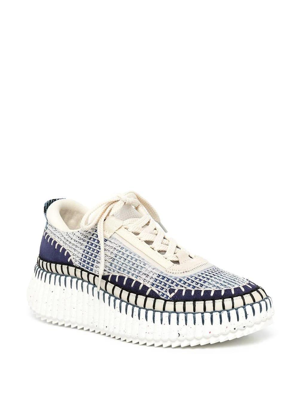 CHLOÉ Nama Embroidered Suede And Recycled-mesh Sneakers In Blue Product Image