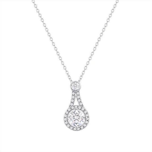 Forever Radiant Sterling Silver Clear Crystal Halo Pendant Necklace, Womens White Product Image